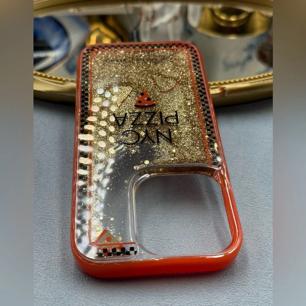 🆕 KATE SPADE NEW YORK 🧿 NWOT Pizza Box iPhone 14 Pro Case, Orange Glitter